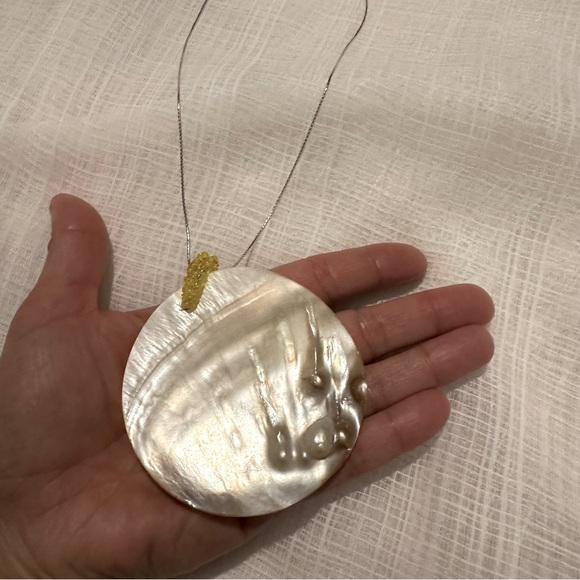 925 Chain Mother of Pearl Large Pandantiv 925 Stearling Silver Chain - Picture 6 of 14